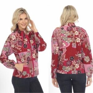 Johnny Was Multicolor Floral Bomber Jacket